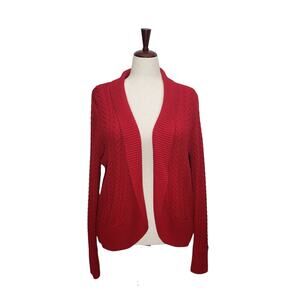 Talbots XL Red Lambswool Cable Knit Cardigan Open Front Cozycore Classic Prep